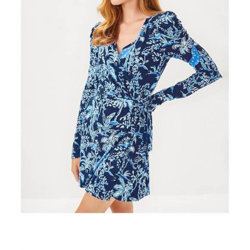 Lilly Pulitzer Jemma Sleeved Romper Size 2 Low Tide Navy NWT